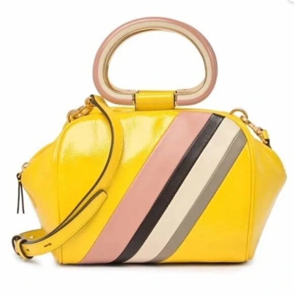 NEW! NWT! Tory Burch Half Moon Strip Mini Satchel Boston  -Yellow Leather Women - Picture 5 of 16